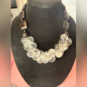 Clear Bubble Cluster Necklace with Black Accents - Women Jewelry